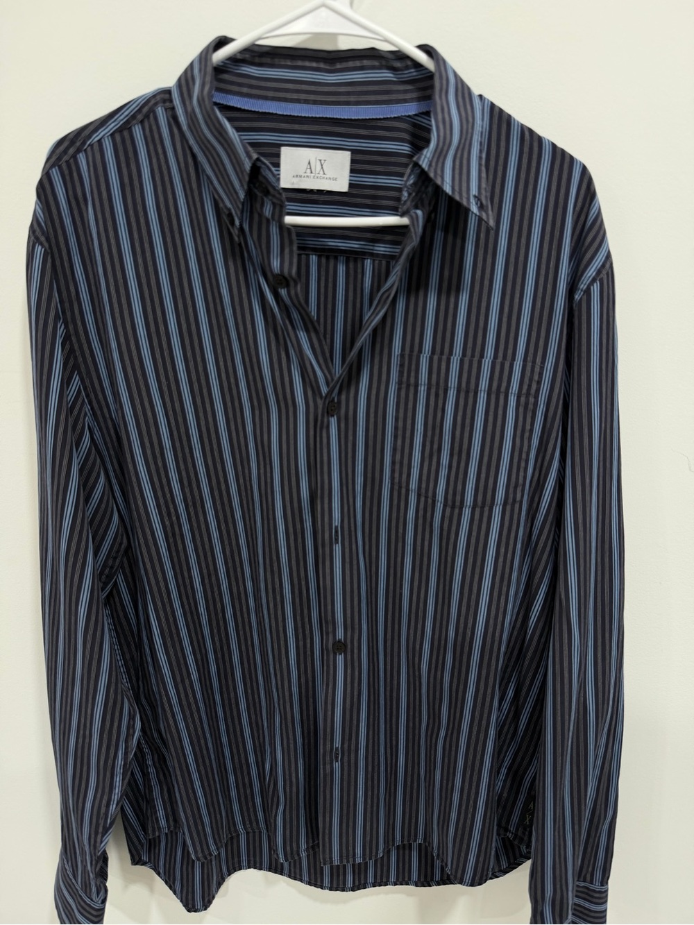 Armani Exchange Men's Black Shirt with Blue Stripes